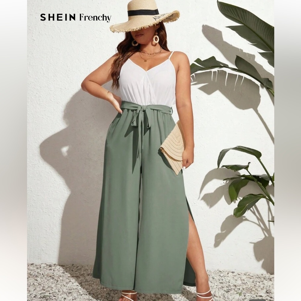 Women’s SHEIN Frenchy Two Tone Split Thigh Belted Cami Jumpsuit